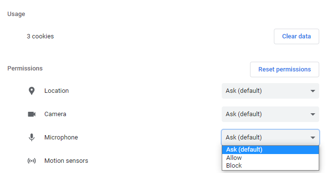 Audio device settings in Google Chrome