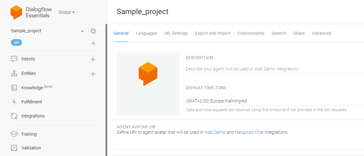 Google Dialogflow ES sample project