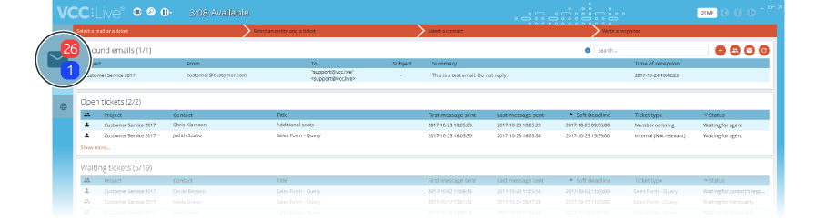 VCC Live Desk Email and Ticket System screenshot