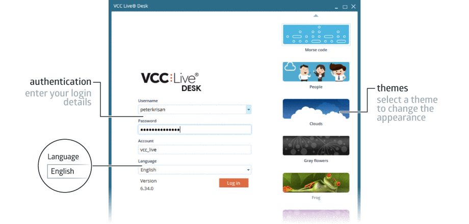 VCC Live Desk Login Screen Overview