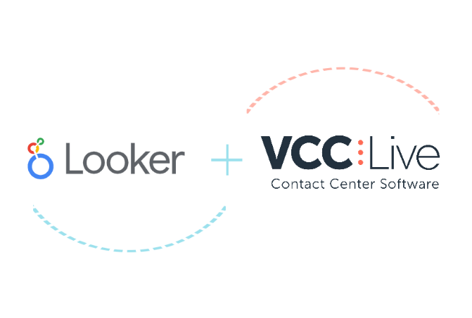Looker Studio's and VCC Live's logo connected with dotted lines 