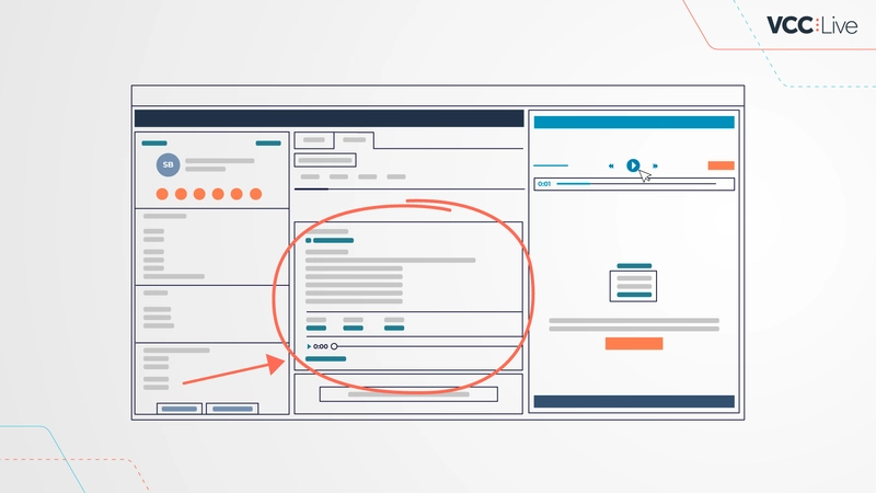 Animated view of HubSpot contact interface with VCC Live client data encircled