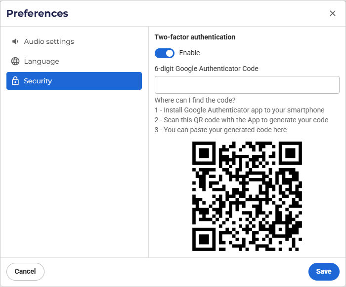 VCC Live 2FA connect