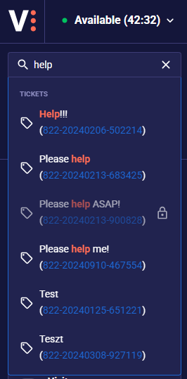 VCC Live Agent Ticket Search
