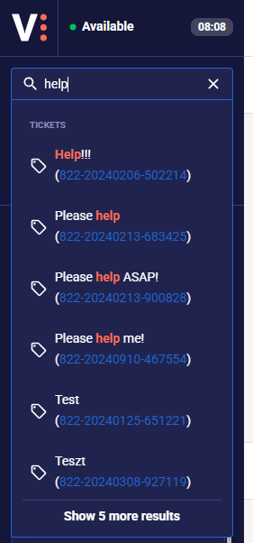 VCC Live Agent Ticket Search