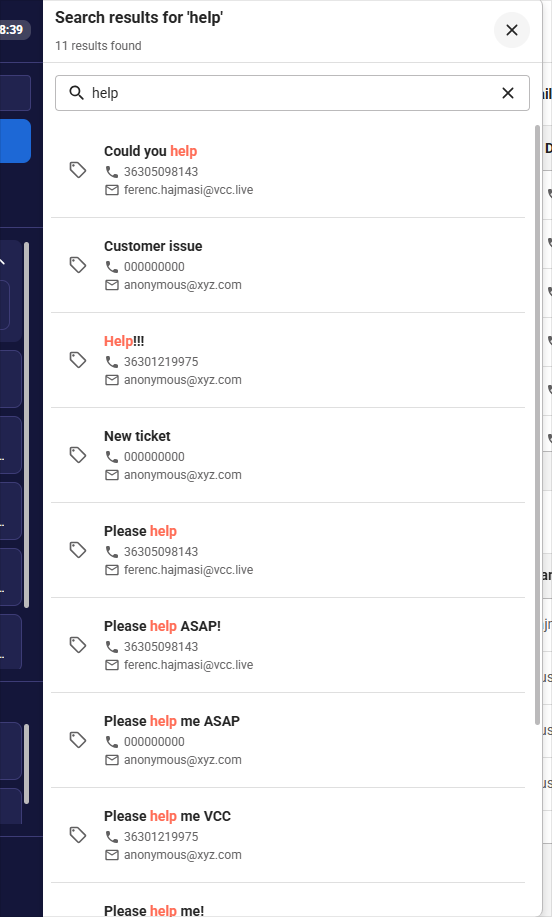 VCC Live Agent Detailed Ticket Search