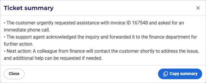 AI Ticket summary in VCC Live 360