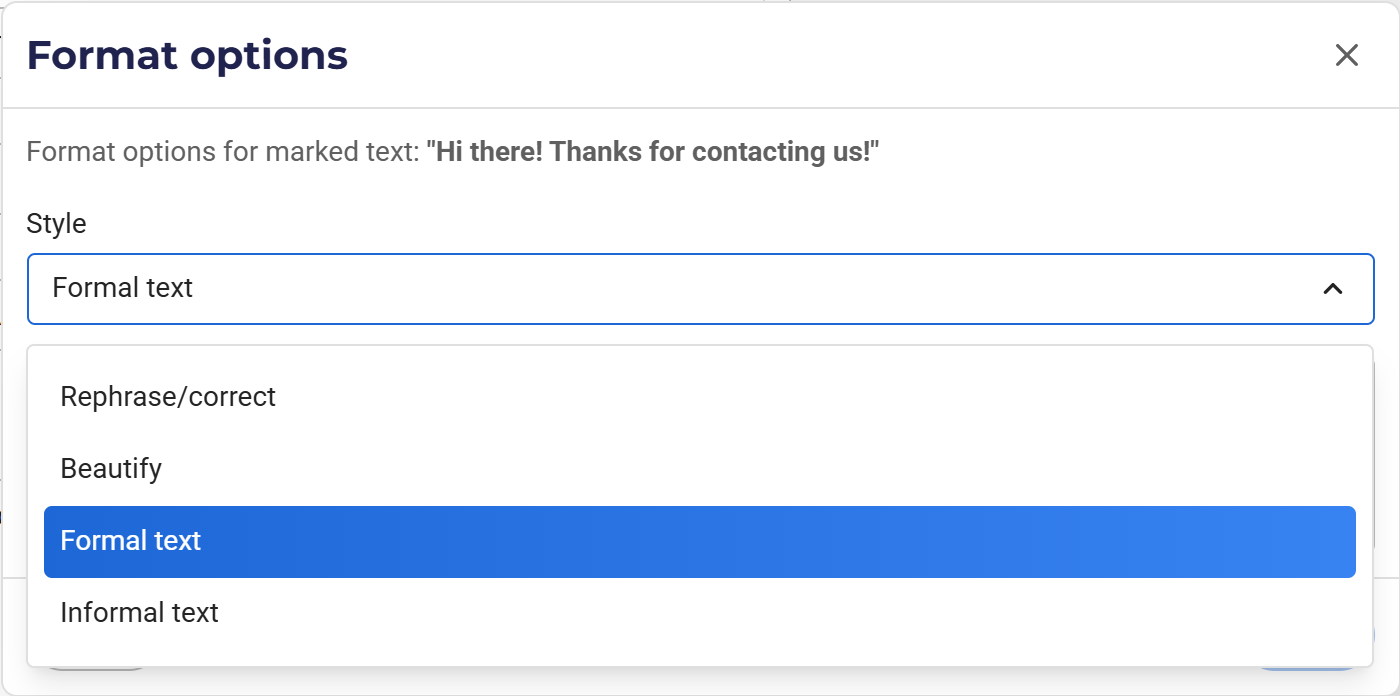 Select style for AI formatting