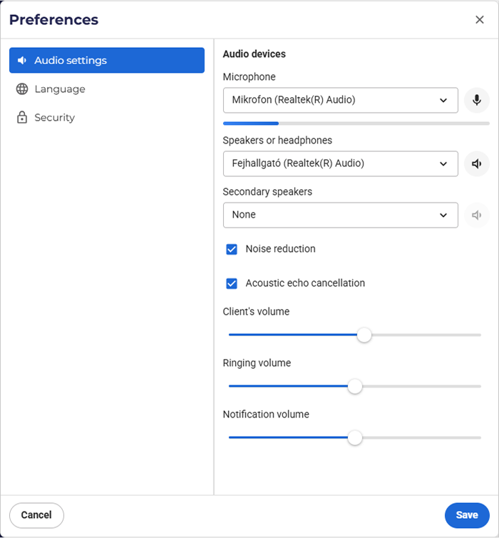 VCC Live Audio Device Settings