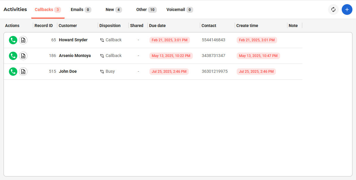 VCC Live Agent Activitiy List