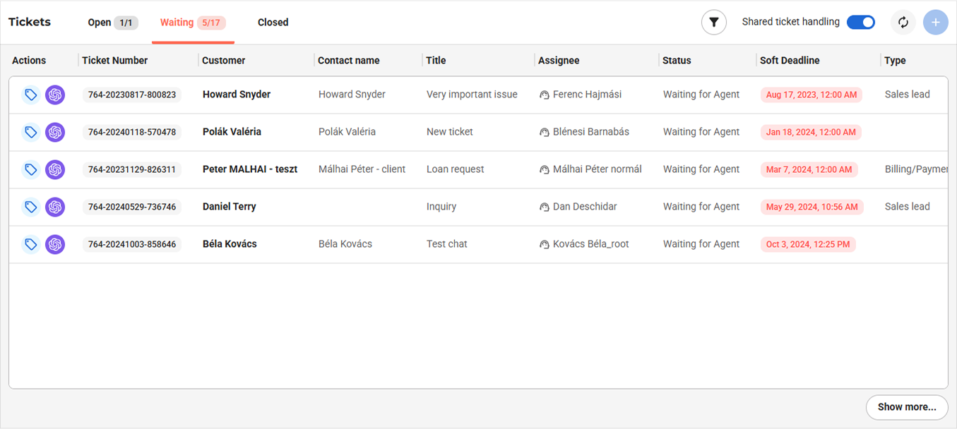 VCC Live Agent Ticket List