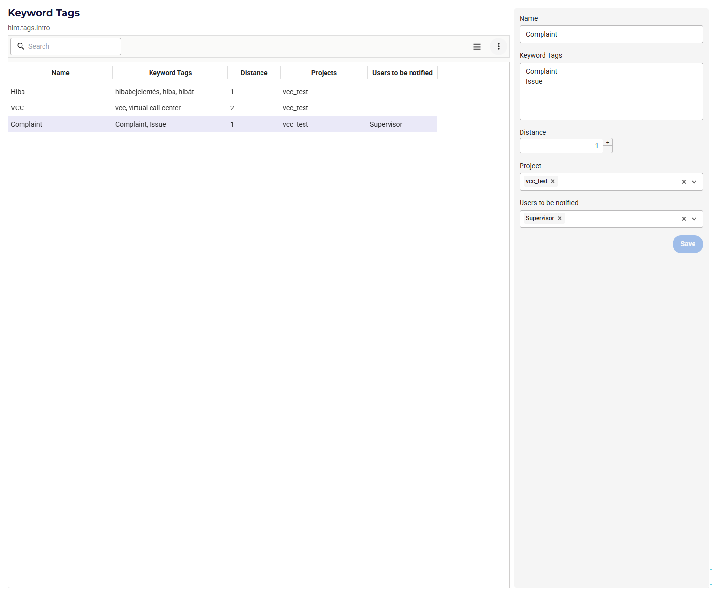 Setting up keyword search in Call transcripts title=
