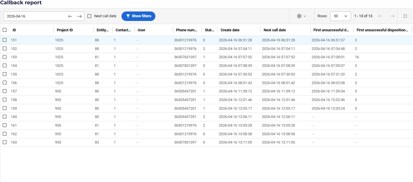 VCC Live Callback report VCC Live Callback report